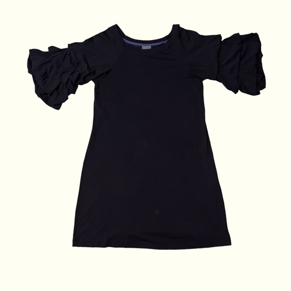 ViVi By Violet Weekend Ruffle Puff Sleeve Charcoal Black Dress 100% Cotton S - Picture 4 of 15